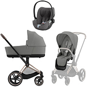 Коляска 3 в 1 Cybex Priam IV Rosegold complete и автокресло Cloud T i-Size Mirage Grey Plus Mirage Grey