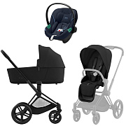 Коляска 3 в 1 Cybex Priam IV Matt Black complete и автокресло Aton S2 i-Size Ocean Blue Sepia Black