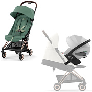 Коляска Cybex Coya Rosegold Frame Cloud T i-Size Platinum White Plus Leaf Green с дождевиком и бампером