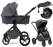 Детская коляска Peppy Monaco Plus 4 в 1 с автокреслом First Black и базой Antrazit (графитовый), рама серая