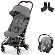 Коляска Cybex Coya Rosegold Frame Aton S2 i-Size Lava Grey Mirage Grey с дождевиком и бампером