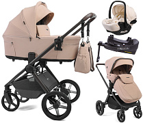 Детская коляска Peppy Soho 4 в 1 с автокреслом Verona Beige и базой Rose (пыльная роза), рама серо-бежевый