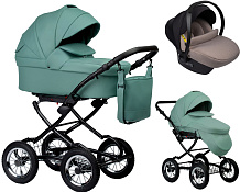 Детская коляска Indigo Barbara Eco Classic 3 в 1 с автокреслом Avionaut Cosmo Beige Be01 шалфей кожа