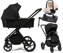 Детская коляска Peppy Monaco Plus 4 в 1 с автокреслом Verona Beige и базой Black (черный), рама черная