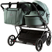 Детская коляска Adamex Leo Duo Deluxe 3 в 1 DUO-SA20 (СЕРО-ЗЕЛЁНАЯ КОЖА)