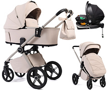 Детская коляска Peppy Monaco Plus 4 в 1 с автокреслом First Black и базой Cream (кремовый), рама бежевая