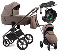 Детская коляска Peppy Monaco Thermo 4 в 1 с автокреслом First и базой Mocca (кофе), рама серо-коричневая