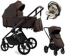 Детская коляска Peppy Soho 3 в 1 с автокреслом Welldon Crown 2 Beige Brown (коричневый), рама серо-бежевый