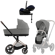 Коляска Cybex Priam IV Rosegold complete Cloud G Ocean Blue Plus Base G 3 в 1 Mirage Grey