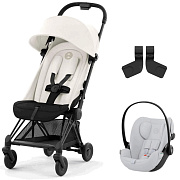 Коляска Cybex Coya Matt Black Frame Cloud G i-Size Fog Grey Off White с дождевиком и бампером