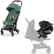 Коляска Cybex Coya Rosegold Frame Cloud T i-Size Sepia Black Leaf Green с дождевиком и бампером