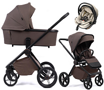 Детская коляска Peppy Monaco Plus 3 в 1 с автокреслом Welldon Crown 2 Beige Brownie (коричневый), рама черная