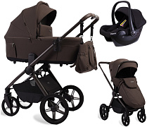 Детская коляска Peppy Soho 3 в 1 с автокреслом Rise Black Brown (коричневый), рама серо-бежевый