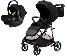 Прогулочная коляска Peppy Amici с автокреслом Rise Black Black рама Gold