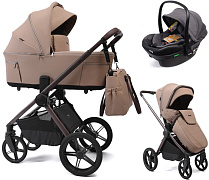Детская коляска Peppy Soho 3 в 1 с автокреслом Jovikids Aria Black Sand (песочный) рама шоколад