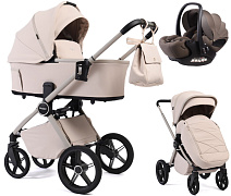 Детская коляска Peppy Monaco Plus 3 в 1 с автокреслом Verona Brown Cream (кремовый), рама бежевая