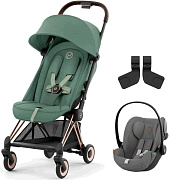 Коляска Cybex Coya Rosegold Frame Cloud G i-Size Lava Grey Leaf Green с дождевиком и бампером