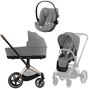 Коляска Cybex Priam IV Rosegold complete и автокресло Cloud G i-Size Stone Grey Plus 3 в 1 Mirage Grey