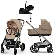 Коляска Cybex Balios S Lux TPE complete Cloud G Moon Black Plus Base G 4 в 1 Almond Beige с дождевиками