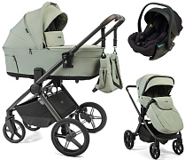 Детская коляска Peppy Soho 3 в 1 с автокреслом Jet Black Oregano (орегано), рама серо-бежевый