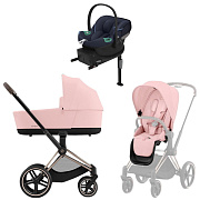 Коляска Cybex Priam IV Rosegold complete Aton S2 Ocean Blue Base One 4 в 1 Peach Pink