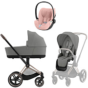 Коляска 3 в 1 Cybex Priam IV Rosegold complete и автокресло Cloud T i-Size Peach Pink Plus Mirage Grey