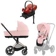 Коляска Cybex Priam IV Rosegold complete Aton S2 Hibiscus Red Base One 4 в 1 Peach Pink
