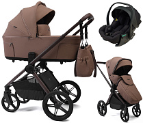 Детская коляска Peppy Soho 3 в 1 с автокреслом Jet Black Cappuccino (капучино) рама шоколад