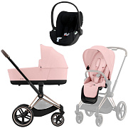 Коляска 3 в 1 Cybex Priam IV Rosegold complete и автокресло Cloud T i-Size Sepia Black Plus Peach Pink