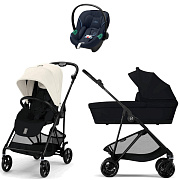 Коляска Cybex Melio Carbon Aton S2 i-Size Ocean Blue 3 в 1 Canvas White/Magic Black с дождевиками