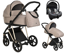 Детская коляска Roan Sol Luxury 3 в 1 с автокреслом Tutis Elo Lux EduSky Grey RSL/4043 Cocoa/Rose Gold