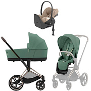 Коляска Cybex Priam IV Rosegold complete Cloud T Cozy Beige Plus Base T 3 в 1 Leaf Green
