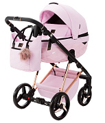 Детская коляска Adamex Quantum Superstar Deluxe 3 в 1 Q-STAR136-K  (РОЗОВ.ЗЕФИР КОЖА+РОЗОВ.ДНО+РОЗОВ.ЗОЛОТО РАМА)