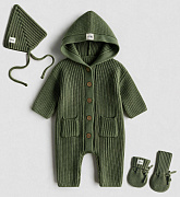 Комплект Mimibaby 3в1 с капюшоном (хлопок) оливковый, 0-6 мес. (56-68 см) 56