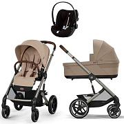 Коляска Cybex Balios S Lux TPE complete Cloud G Moon Black Plus 3 в 1 Almond Beige с дождевиками