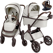Детская коляска AmaroBaby Motus Premium Ecco Exclusive 4 в 1 с автокреслом Rant Miro Moca и базой молочный