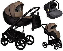 Детская коляска Indigo Tour Eco 3 в 1 с автокреслом Avionaut Cosmo Grey Te04 черная кожа+т.бежевая кожа