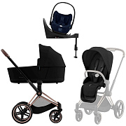 Коляска Cybex Priam IV Rosegold complete Cloud T Rebellious Luxury Denim Blue Base T 4 в 1 Sepia Black