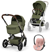 Коляска Cybex Balios S Lux Fold Cot TPE Cloud T Peach Pink Plus 3 в 1 Moss Green с дождевиками