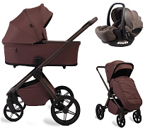 Детская коляска Peppy Monaco Plus 3 в 1 с автокреслом Verona Brown Burgundy (винный), рама коричневая